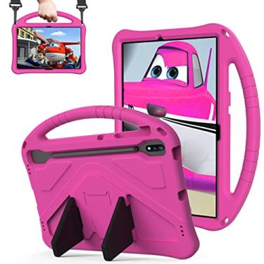 Imagem de QYiiD Capa infantil para Galaxy Tab S7 FE 12,4 polegadas SM-T730/T733/T735/T736/T738 2021 com suporte de caneta S, leve à prova de choque com alça de ombro conversível, rosa
