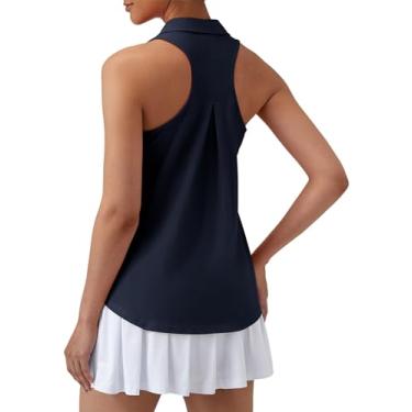 Imagem de LUYAA Camisetas femininas de golfe sem mangas, gola V, costas nadadoras, plissadas, ajuste seco, Azul marinho, GG