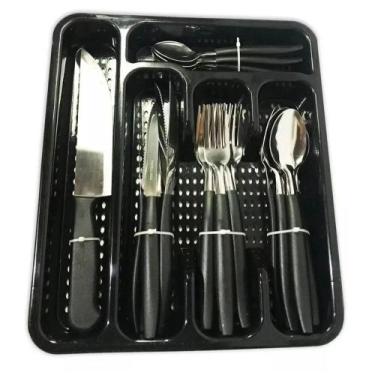 Imagem de Jogo de Talher Faqueiro Inox 26 Peças Preto Fratelli