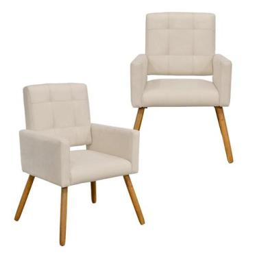 Imagem de Conjunto 2 Poltronas Cadeira Estofada Decorativa Camila Corano Bege - 