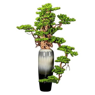 Imagem de Plantas Artificiais Grande árvore artificial bonsai interior simulação verde bem vindo pinheiro bonsai árvore sala de estar decoração do escritório árvore falsa com vaso de cerâmica Plantas Falsas(Gra
