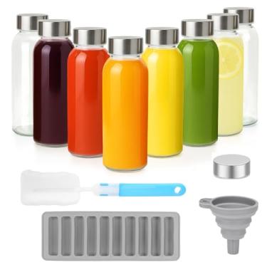 Imagem de Zukro Garrafas de água de vidro com tampas de 290 ml, garrafas de suco transparentes reutilizáveis com tampa hermética de aço inoxidável para sucos, pote de suco 100% à prova de vazamento para