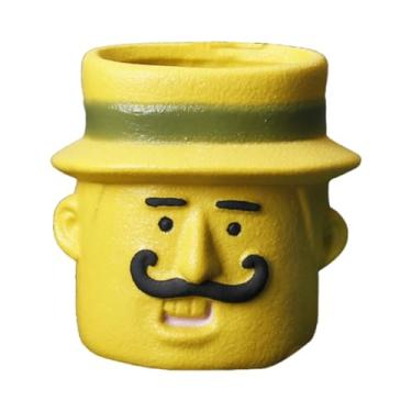 Imagem de Fenteer Pequeno vaso de cerâmica para flores, vaso de desenho animado engraçado para plantas, recipiente para flores, para quintal, prateleira interna, Homem Amarelo