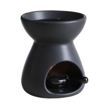 Imagem de Ioensy Queimador de óleo essencial de cerâmica, porta-velas para chá, decoração para casa, porta-incenso compacto para ambientes internos, queimador de cera, Preto