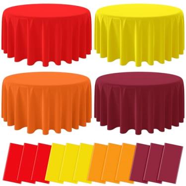 Imagem de MASHAN 12 peças de toalha de mesa descartável para outono de 213 cm, toalhas de mesa de plástico de Ação de Graças, laranja, marrom, vermelho, amarelo, toalha de mesa redonda para decoração de outono