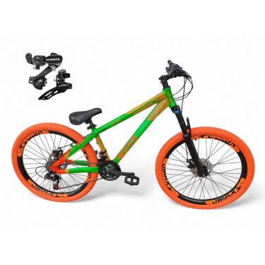 Imagem de Bicicleta Aro 26 Vikingx Tuff Freeride Câmbios Shimano 21v Aros Vmaxx DH Freio a Disco Pneu Flame-Unissex