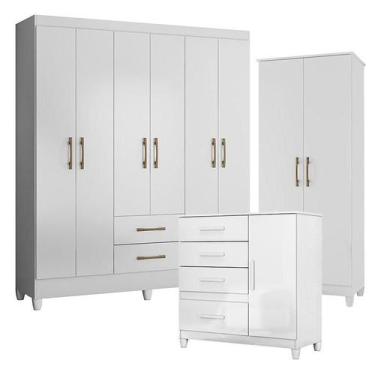 Imagem de Guarda Roupa Casal Panamá com Cômoda Vênus com pés e Armário Multiuso 