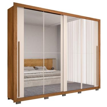 Imagem de Guarda Roupa Casal 2 Portas de Correr e 8 Espelhos Praticus Freijó/Off White - Caemmun