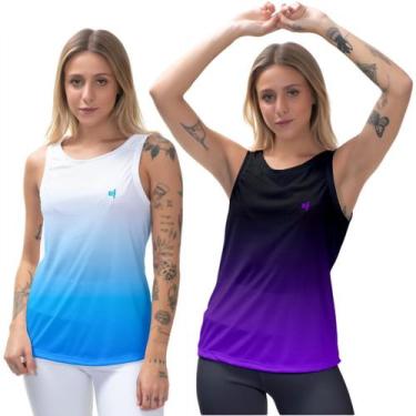 Imagem de Kit 2 Camiseta Feminina Regata Cavada Moda Fitness Slim Corrida Academ