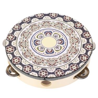 Imagem de Pilipane Pandeiro de madeira portátil de 20 cm de qualidade profissional, instrumento musical para bandas, festas, apresentações de igreja, material PU de madeira de faia resistente (flor vermelha