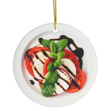 Imagem de Enfeite de salada Caprese – Tomate Mussarela Manjericão com garoa balsâmica Foodie Enfeite de Natal – Presente de decoração de cozinha italiana para amantes de comida, chefes e cozinheiros (design