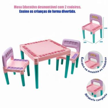 Imagem de Mesa Infantil Rosa Educativa C/ 2 Cadeiras Tritec Menina - Tritec Indu