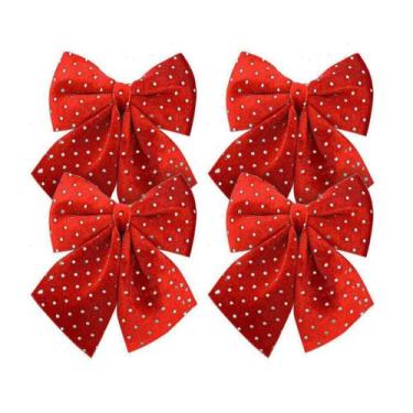 Imagem de Kit 4 Laços Veludo Vinho Decorados Bolinhas Prata Natal 12x13cm - Magi