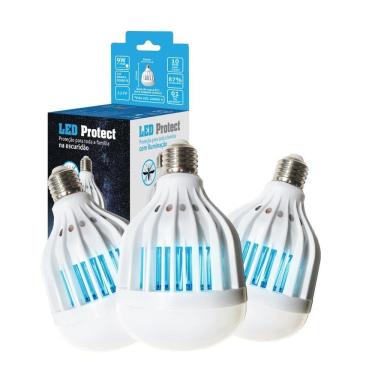 Imagem de Kit 3 Led Protect 220V Ilumina 9W Atrai E Mata Mosquitos Sem