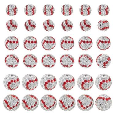 Imagem de OLYCRAFT Pacote com 40 contas de argila de strass de beisebol 8 ~ 12 mm contas de argila de polímero pave bola de discoteca contas de argila contas espaçadoras redondas esportivas para artesanato faça