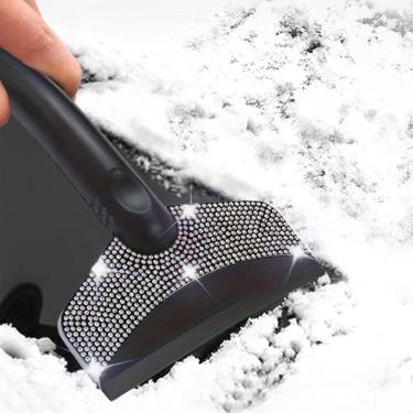 Imagem de 1 pá de gelo para carro de aço inoxidável com alça ergonômica e adaptador de broca, escova de neve de dois comprimentos para remoção de neve de para-brisa, branca