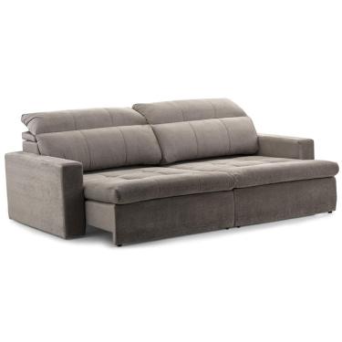 Imagem de Sofá Retrátil e Reclinável 4 Lugares Herval Vancouver Camurça Cinza com USB, 260 cm