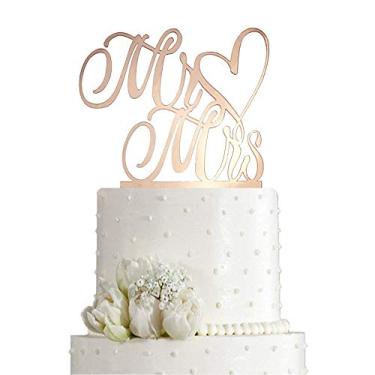 Imagem de Mr and Mrs Cake Topper - Placa de Noiva e Noivo Decorações de Bolo de Noiva e Noivo (Mirror Ouro Rosa Acrílico)