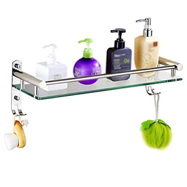 Imagem de Prateleira de vidro de banheiro, tratamento de superfície escovada de aço inoxidável, rack de armazenamento montado na parede resistente antiferrugem (tamanho: 61 cm)