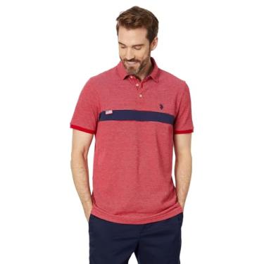 Imagem de U.S. Polo Assn. Camisa polo masculina de manga curta texturizada de piquê jacquard, Motor vermelho, M