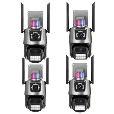 Imagem de Kit 4 Câmera De Segurança Externa Lente Dupla 4k Led Sirene Policial -