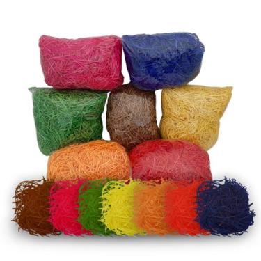 Imagem de Palha Madeira Colorida Natural Decorativa para Cestas 100g Artesanato 
