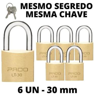 Imagem de Kit 6 Cadeado Pado De 30mm Mesmo Segredo Iguais Mesma Chave