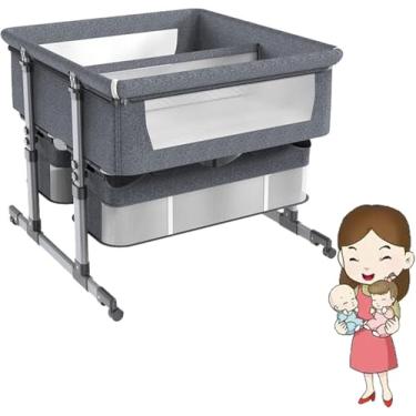 Imagem de Berço De Cabeceira Twins - Berço Dobrável Para Dormir Confortável - Capa De Pano Destacável - Cama De Bebê, Dark Gray