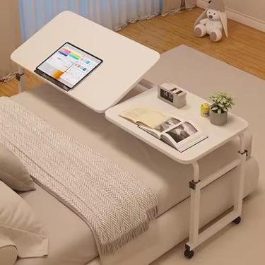 Imagem de Mesa de cama, mesa ajustável sobre a cama com rodas, mesa sobre cama, mesa de cama dobrável, mesa móvel para laptop, inclinável ajustável, para casa, quarto, escritório, hospital (cor: branco)