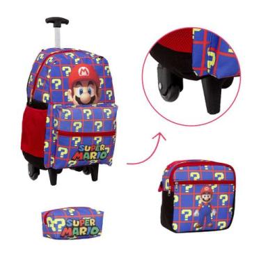 Imagem de Mochila Infantil Grande Super Mario Rodinhas Reforçada Azul - TOYS 2U