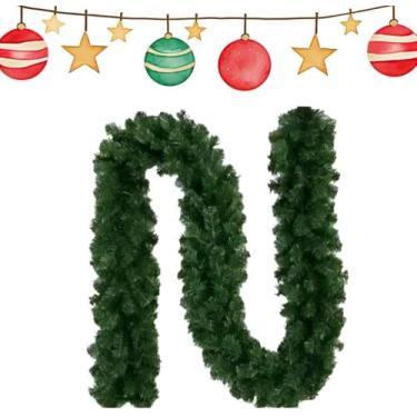 Imagem de Festão de Natal Aramado, Grande 2,70 m x 25 cm, 300 Galhos Densos Verde Clássico, Decoração Flexível para Escadas, Lareiras, Portas e Mesas