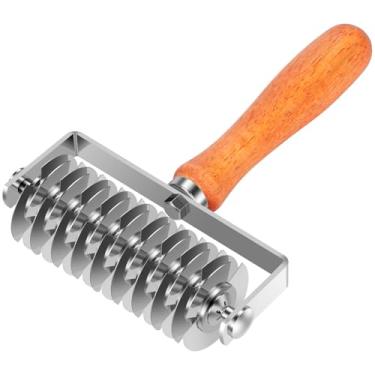 Imagem de Cortador de rolo de treliça de pastelaria, cortador de treliça com cabo de madeira, cortador profissional de massa de pastelaria, cortador de rolo de massa de aço inoxidável, para torta, pão, pão