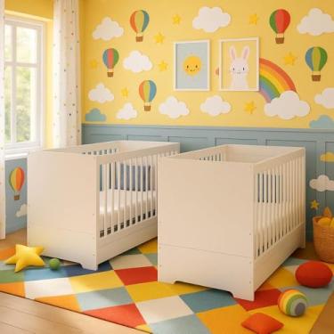 Imagem de Kit Berço para Gêmeos 3 em 1 para Colchão 60x130cm Multimóveis Mp4392 Branco