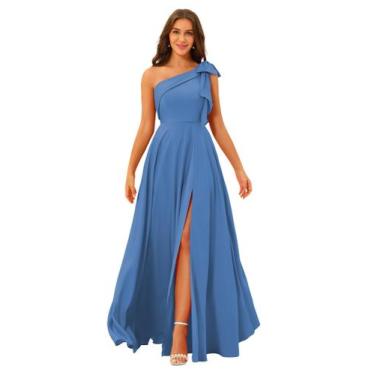 Imagem de Vestido de dama de honra BITALY Dusty Blue Satin One Shoulder 20W