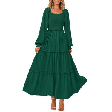 Imagem de Vestido maxi feminino PRETTYGARDEN com blusa verde escuro na primavera