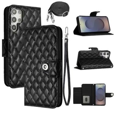 Imagem de Dswteny Capa carteira para Samsung Galaxy S25 Ultra 5G com alça de ombro de pulso, padrão Argyle PU couro flip porta-cartão capa para celular para S25Ultra 25S S 25 25Ultra 6.9 2025 meninas mulheres