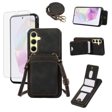 Imagem de Asuwish Capa de telefone para Samsung Galaxy S24/S25 5G capa carteira com protetor de tela de vidro temperado e alça de pulso transversal de couro flip porta-cartão celular S 24 24S 25 25S G5 SM-S931U