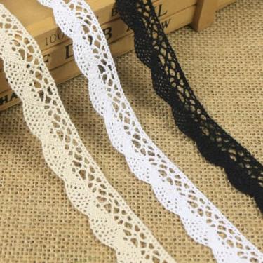 Imagem de 10 jardas vintage renda de algodão crochê costura renda para artesanato faça você mesmo, scrapbooking, embalagem de presente, decoração de casamento nupcial (preto)