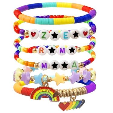 Imagem de 6 pulseiras de amizade, pulseiras de contas inspiradas em demônios coreanos, pulseiras coloridas empilháveis de contas elásticas de argila multicamadas para fãs, roupas de concerto, adolescentes e