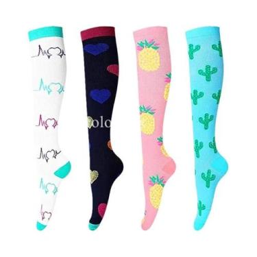 Imagem de Meias De Compressão Unissex 4 Pares Para Esportes, Corrida, Caminhada,