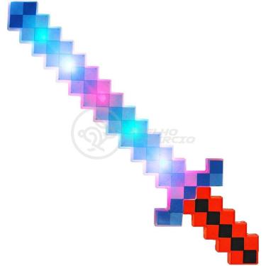 Imagem de Kit Brinquedo Espada Pixel Minecraft 58cm C/Som Luz+3 Pilhas