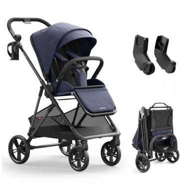Imagem de Carrinho de Bebê MAMAZING Air Lux Azul Marinho - Estrutura em Fibra de Carbono, Dobrável com Uma Mão, Assento Reversível, Adaptador para