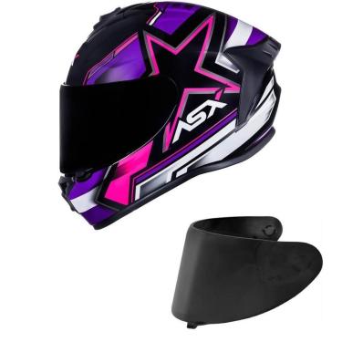 Imagem de Capacete ASX Draken Pilot Preto Rosa e Roxo Mais Viseira Fumê-Feminino