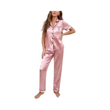 Imagem de Conjunto De Pijama De Seda Para Mulheres Com Camisa De Manga Longa E B