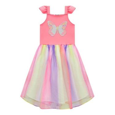 Imagem de Fantasia Menina Vestido Infantil UV Fadinha Kukiê C/ Asa Colorido Conf