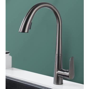 Imagem de Torneiras de cozinha torneiras de ouro escovado para pia de cozinha de alavanca única bica de mola misturadores torneira de água quente e fria guindaste, cinza, china