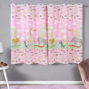 Imagem de Cortina Para Quarto Infantil 2,00 x 1,50m Menina Bailarina Safari Rosa Unicornio Nenem Janela Padrão Princesa (Safari Rosa)