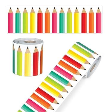 Imagem de Schoolgirl Style Bordas de lápis enroladas em preto, branco e estiloso — borda enrolada com lápis para quadros de avisos, mesas, armários, decoração de casa ou sala de aula (11 m) (108445)