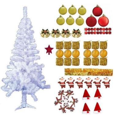 Imagem de Árvore De Natal Branca 1,50M 220 Galhos Decorada 81 Itens