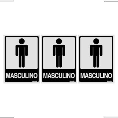 Imagem de Combo 3 Placas De Sinalização Banheiro Masculino 15x20 Ekomunike - B-566 F9e